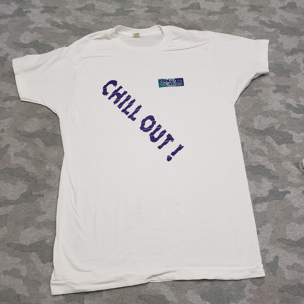 Vintage Screen Stars Shirt Men XL White Short Sleeve Single Stitch Chill Out Y2K
